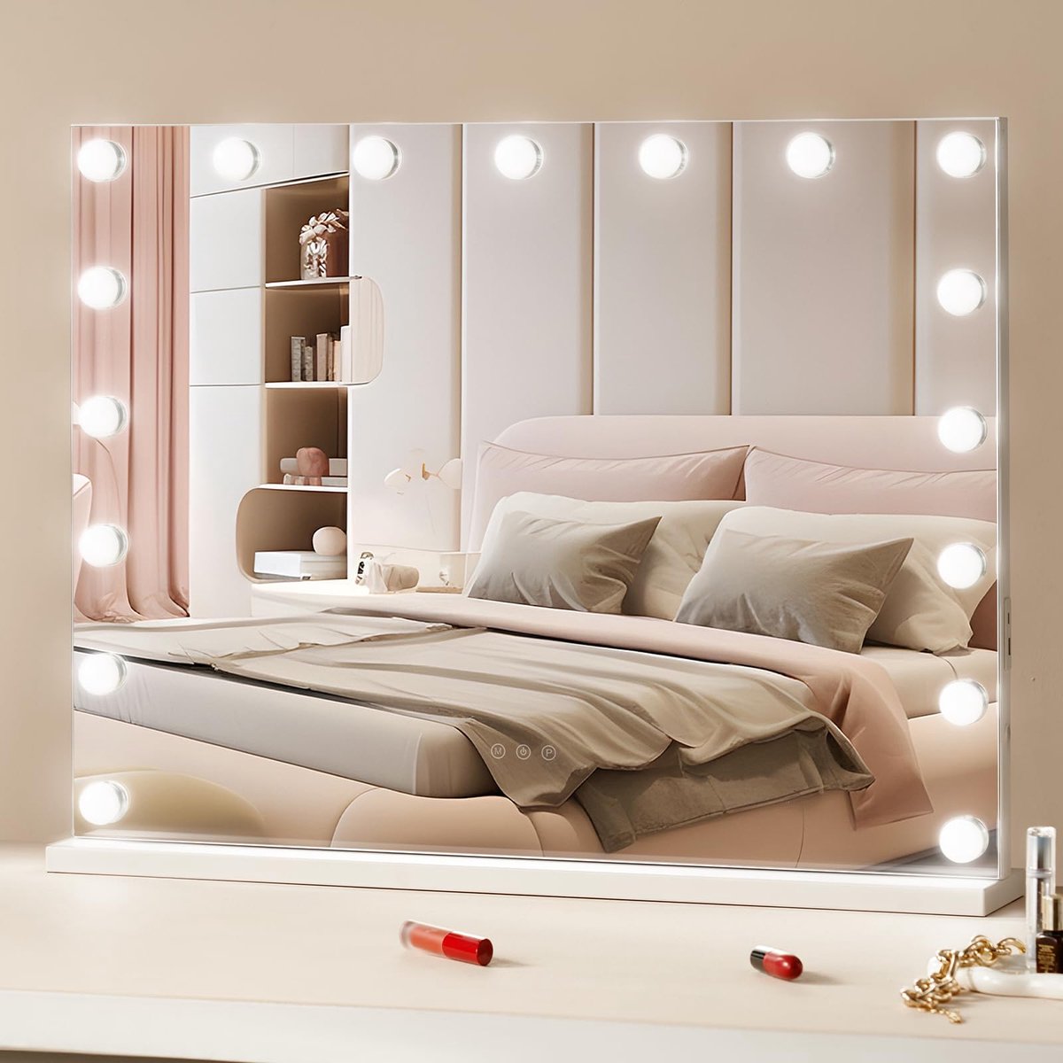 SnelShoppen - Hollywood Make-upspiegel met Verlichting, Dimbare Gloeilampen, 3 Kleurverlichtingsmodi, Afneembare 5-voudige Vergroting, USB-aansluiting