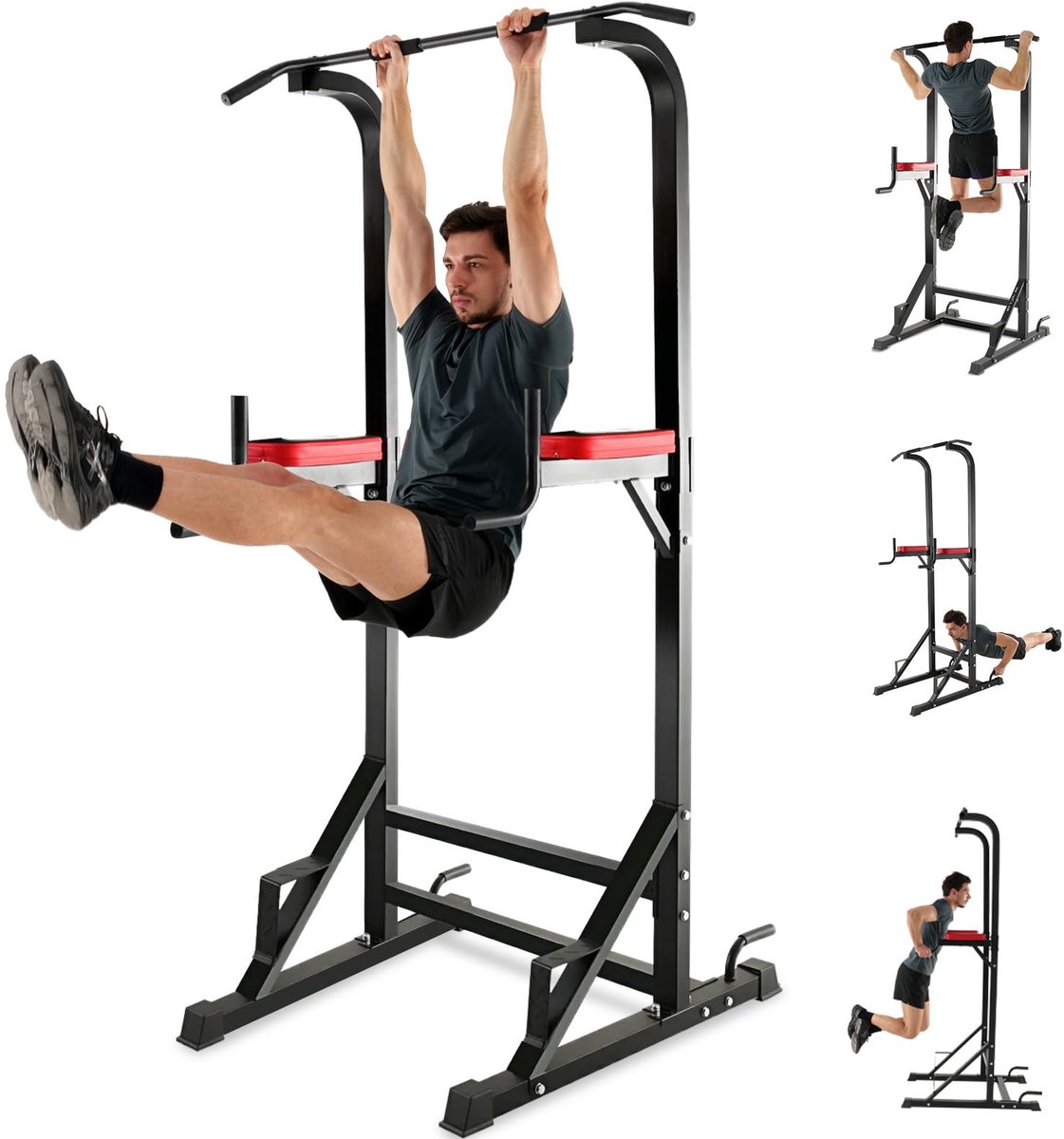 SnelShoppen - ISE 5in1 Power Tower Workout Dip Station, Multifunctionele Krachtstation voor Dips, Kin omhoog, Ideaal als Kinsteun, Buik-, Rug- en Tric