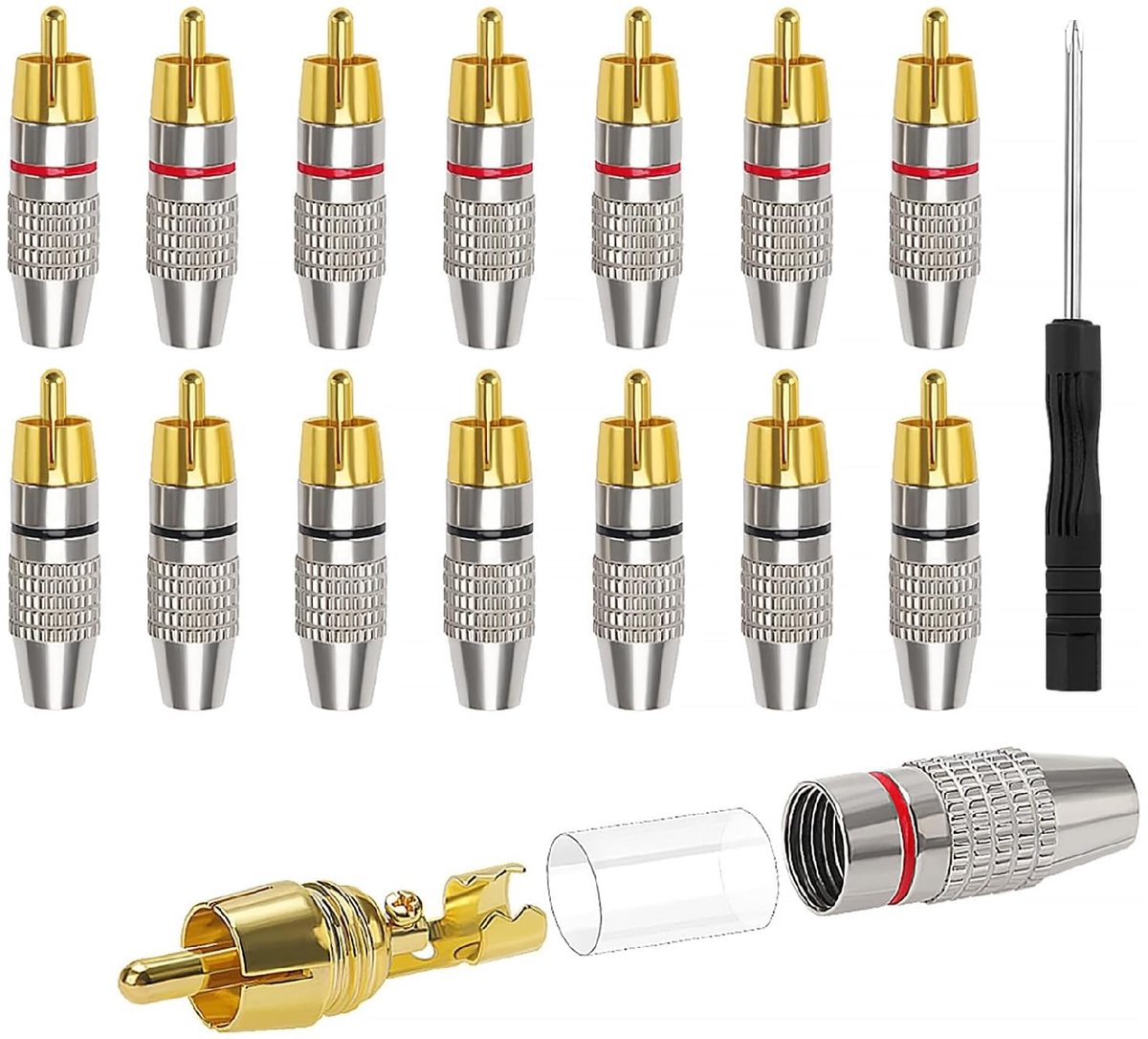 Solidchoice - Set van 14 Vergulde RCA-stekkers voor Audio- en Videoverbindingen