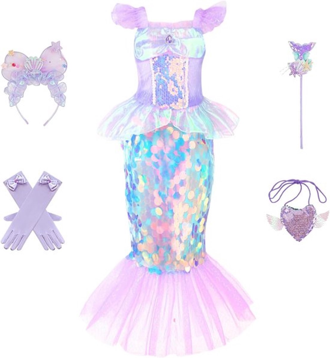 Betoverende Zeemeermin Kostuumset voor Meisjes van 4-8 Jaar met Ocean Flame voor Halloween, Cosplay en Carnaval, Inclusief Cadeaubox