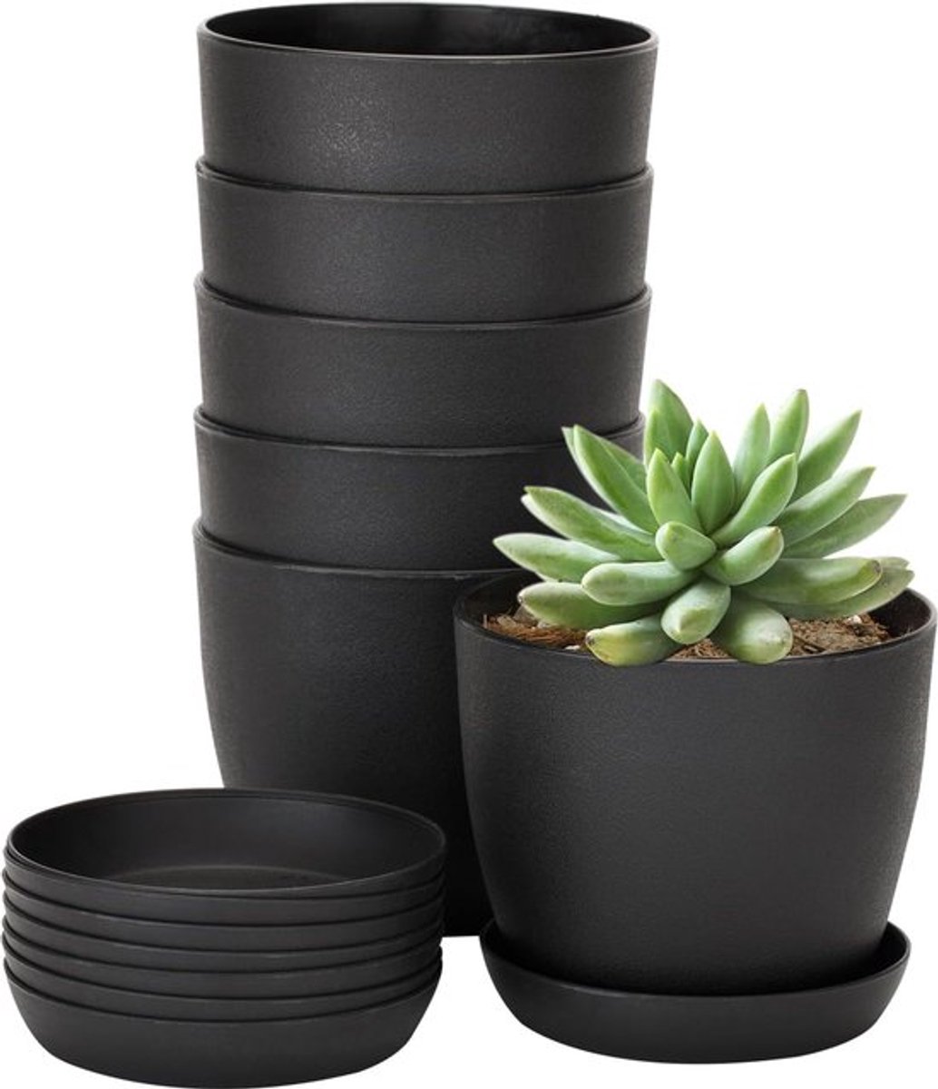 Kunststof Bloempotten voor Binnen en Buiten - Perfect voor de Kinderkamer - 8 Stuks - Zwart - 10 cm