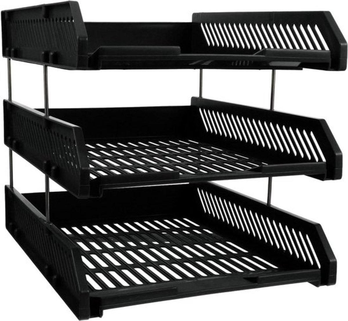 3-laags Documentenhouder van Plastic - Stapelbare Papieren Organizer voor Thuis, Kantoor en School - Zwart Desk Decor