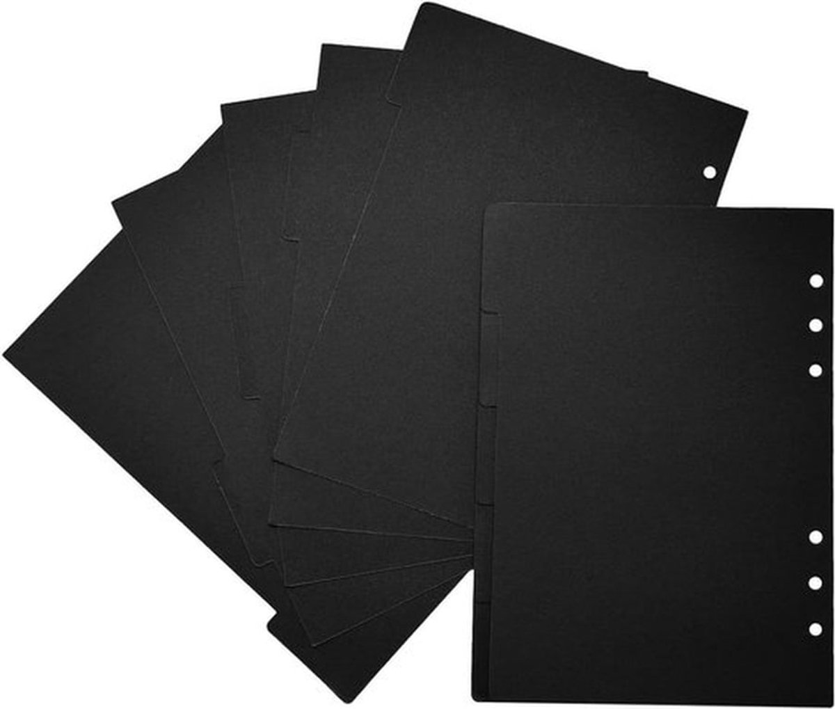 A5 ringmapverdelers zwart 6-gaats - 1/5 gesneden tabs - 2 sets (10 stuks) - stevig papier - school, kantoor, thuis.