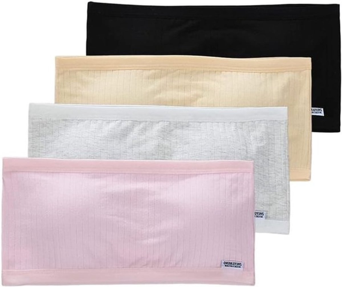 Strapless Bandeau Bh voor Meisjes - Training Bh voor Tieners 8-14 Jaar, Draadloos en Naadloos, 4-Pack met Patroon