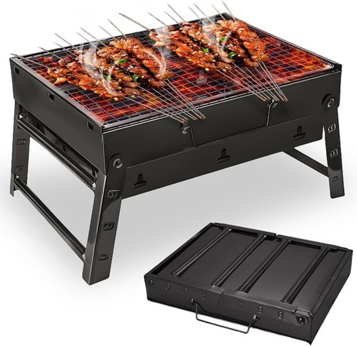 Opvouwbare Houtskoolgrill 35 cm – Draagbare RVS Camping BBQ met Ventilatie en Uitneembaar Grillrooster