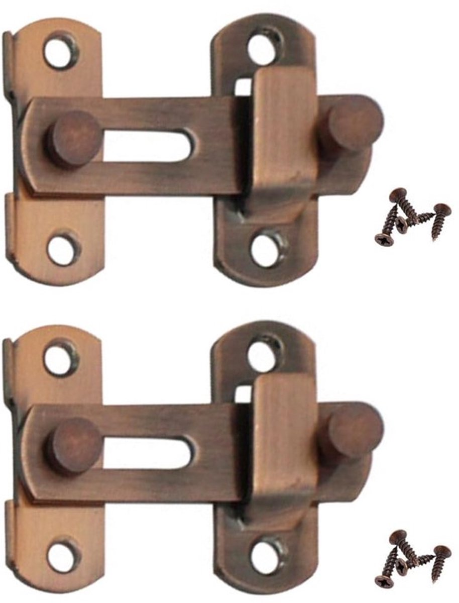 Schuifdeurslot met Klikvergrendeling - 2-delige Latch - Schroeven voor Deuren/Ramen/Kasten - Vintage Rode Messing Afwerking - Schuifdeur Latch met Snap Locking Bolt - Deurslot