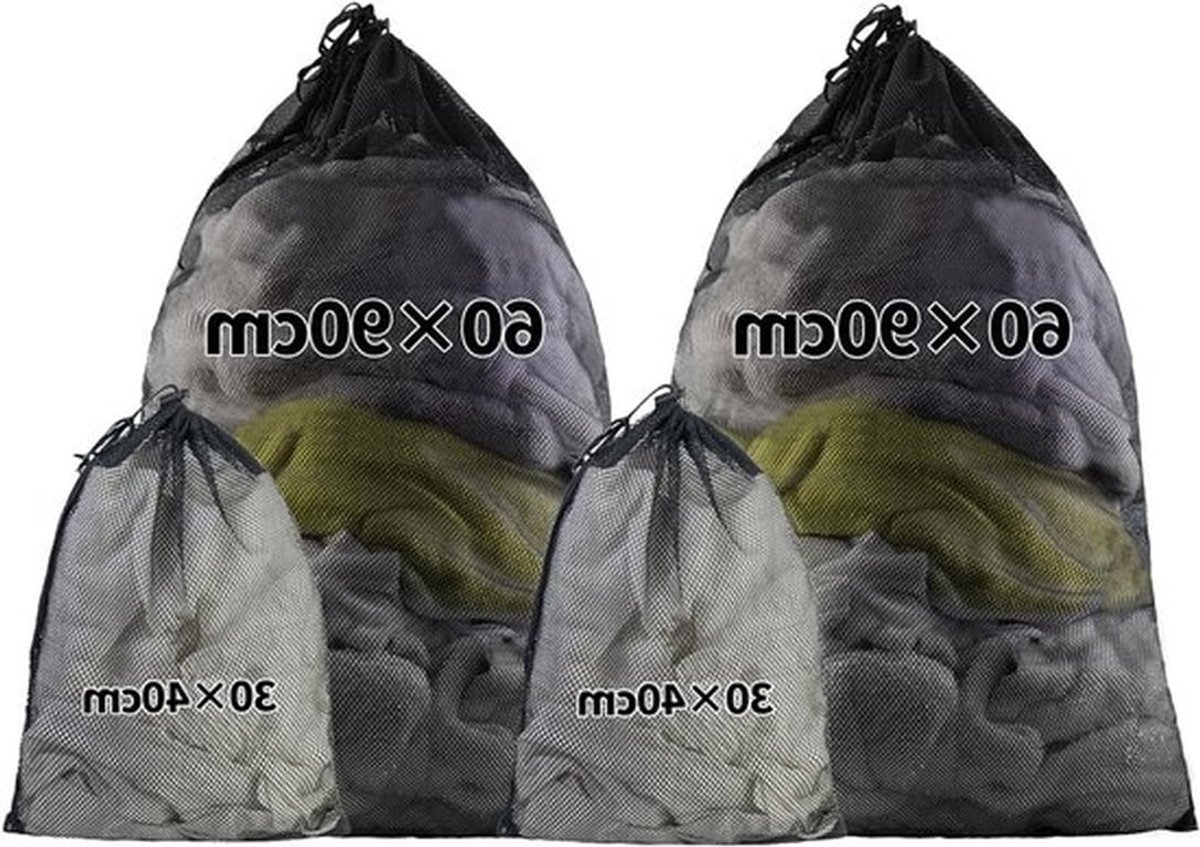 Grote Waszakken met Trekkoord: Set van 4 Waszakken voor Kleding, Dekbedovertrekken en Reisaccessoires (30x40/60x90cm)