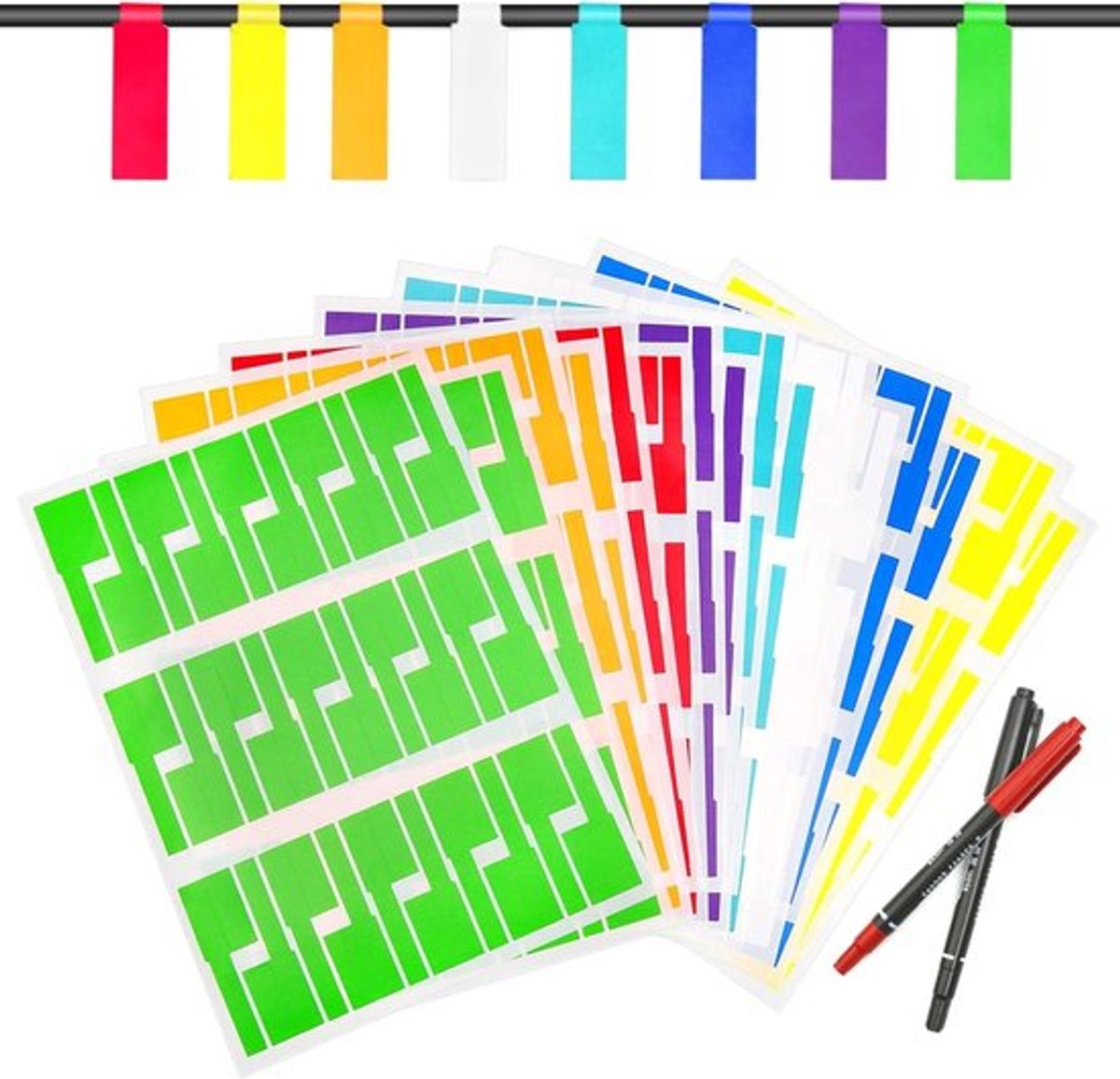 Zelfklevende Kabellabels, 480 Stuks, Duurzame Kabelstickers met Handleiding, Perfect voor Organisatie en Identificatie van Kabels en Draadjes