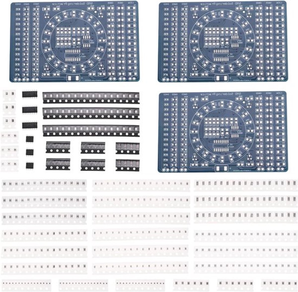 Elektronisch Soldeerkit - DIY-Kit - Voor SMD-Solderen - 3 Sets - Elektronische Circuittraining - NE555 CD4017 - LED - Met Roterende SMD-Solderbord - Geschikt voor Beginners - 3-12V - Blauw.