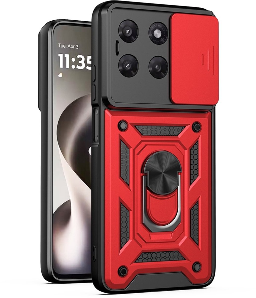 Coverup Hoesje - Geschikt voor Motorola Moto G37 / G37 Power / G47 Hoesje - Coverup Armor Ring Kickstand Back Cover met Camera Shield - Rood