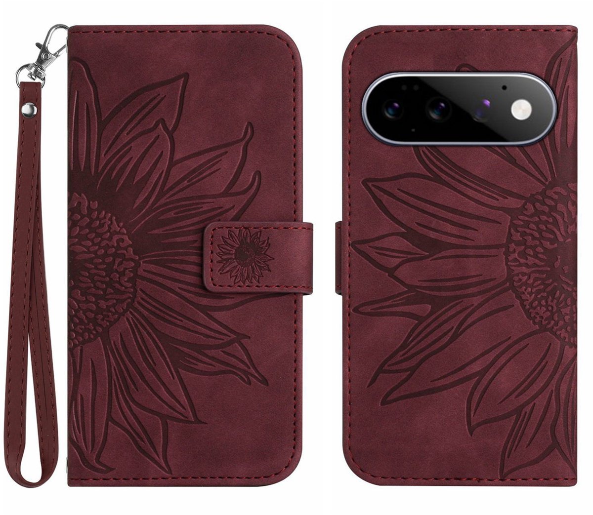 Coverup Hoesje - Geschikt voor Google Pixel 11 / 11 Pro Hoesje - Coverup Zonnebloem Book Case met Koord - Bordeaux