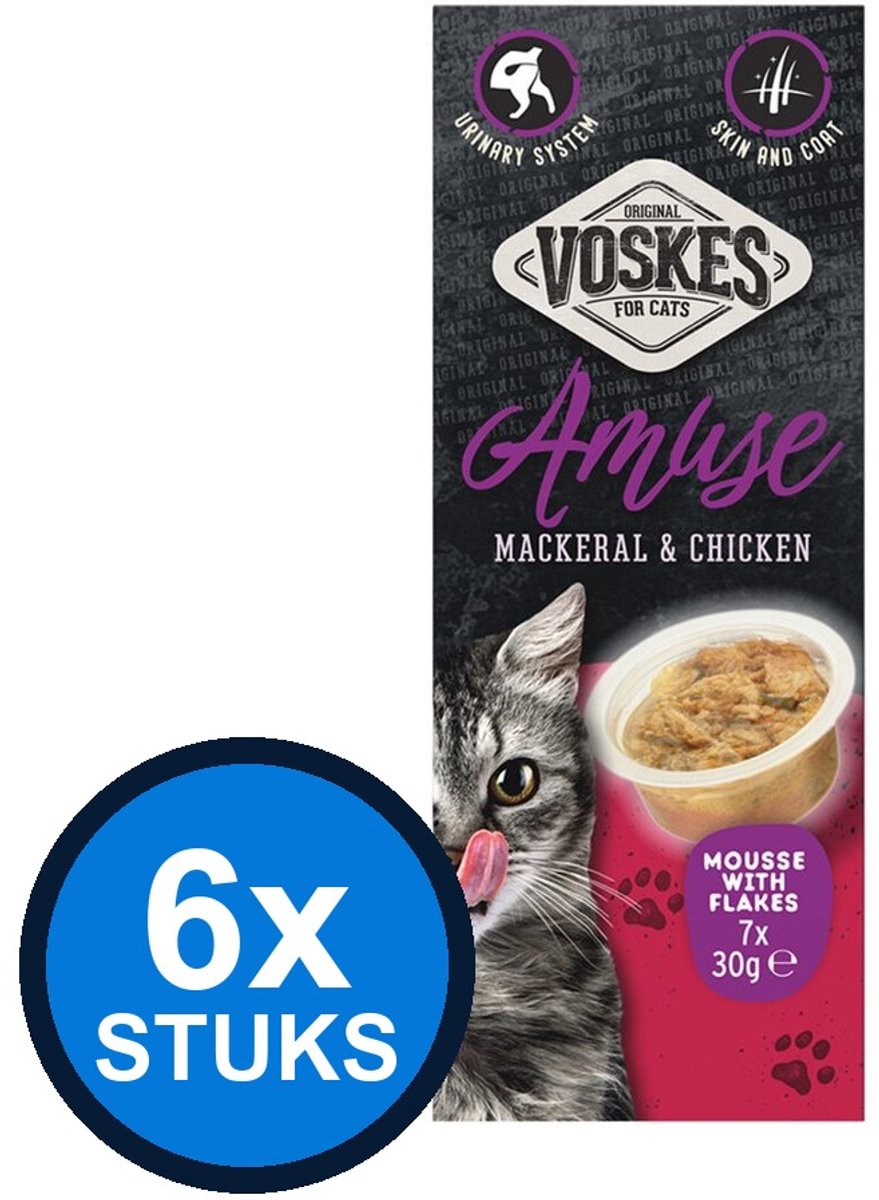 6x Voskes Amuse Mousse Makreel & Kip - Kattensnack - 7x30g