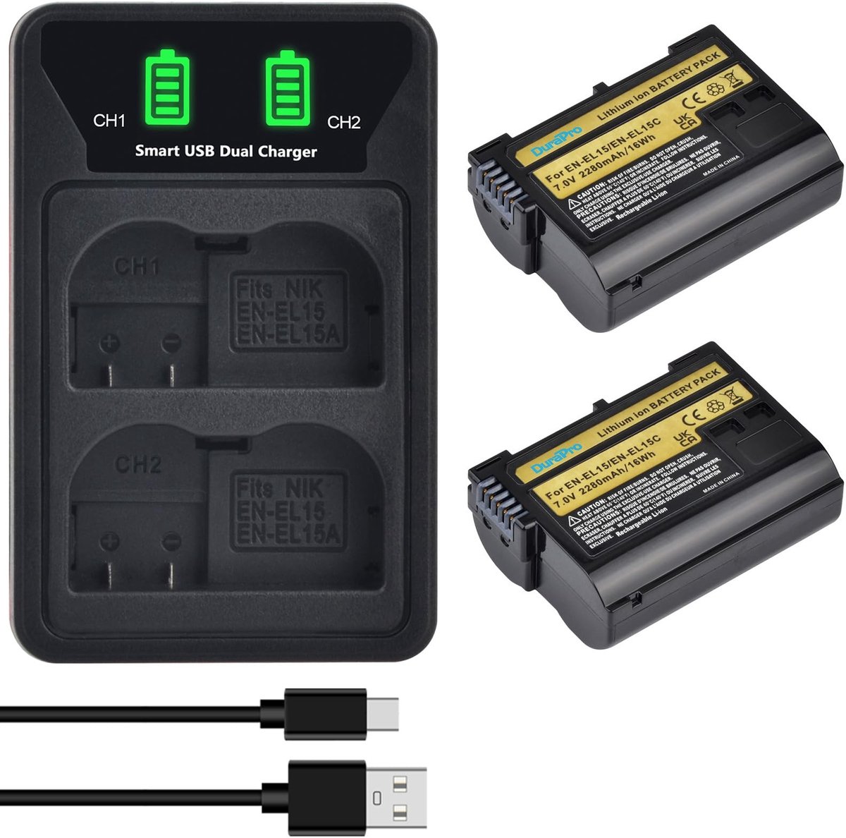 Solidchoice - 2x EN-EL15C Batterijen met LED USB Dual Charger voor Nikon Camera's