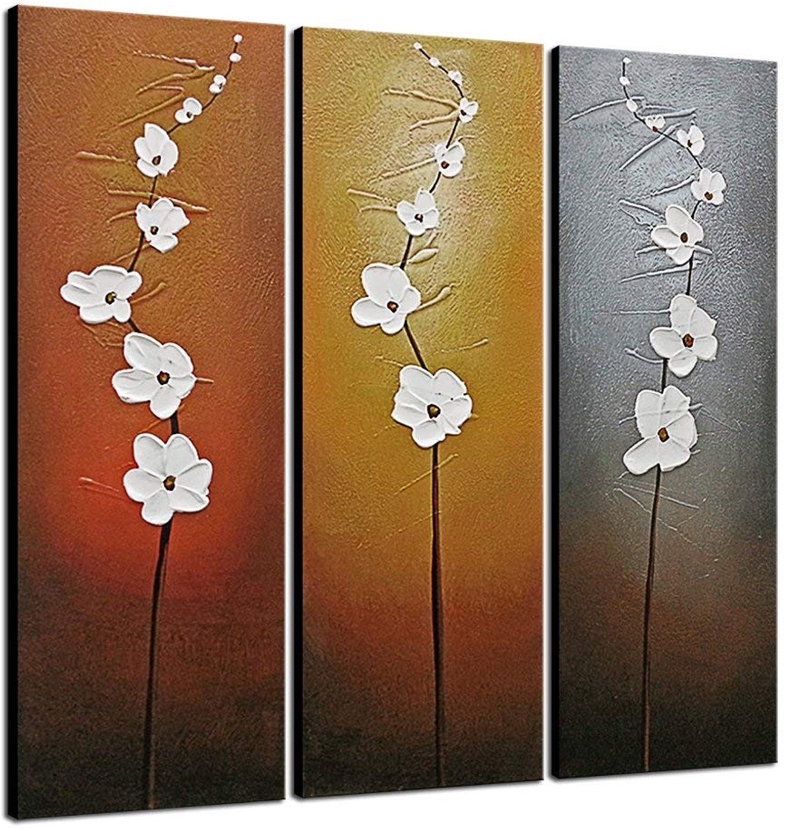 Solidchoice - Extra Grote 3 Delige Abstracte Bloemen Canvasprint