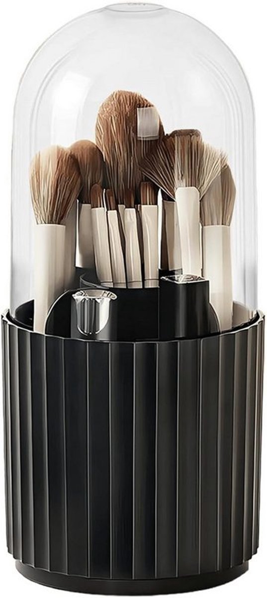 2-in-1 crêpemaker en cosmetica-opbergdoos, 360 graden draaibaar, stofbestendig, zwart.