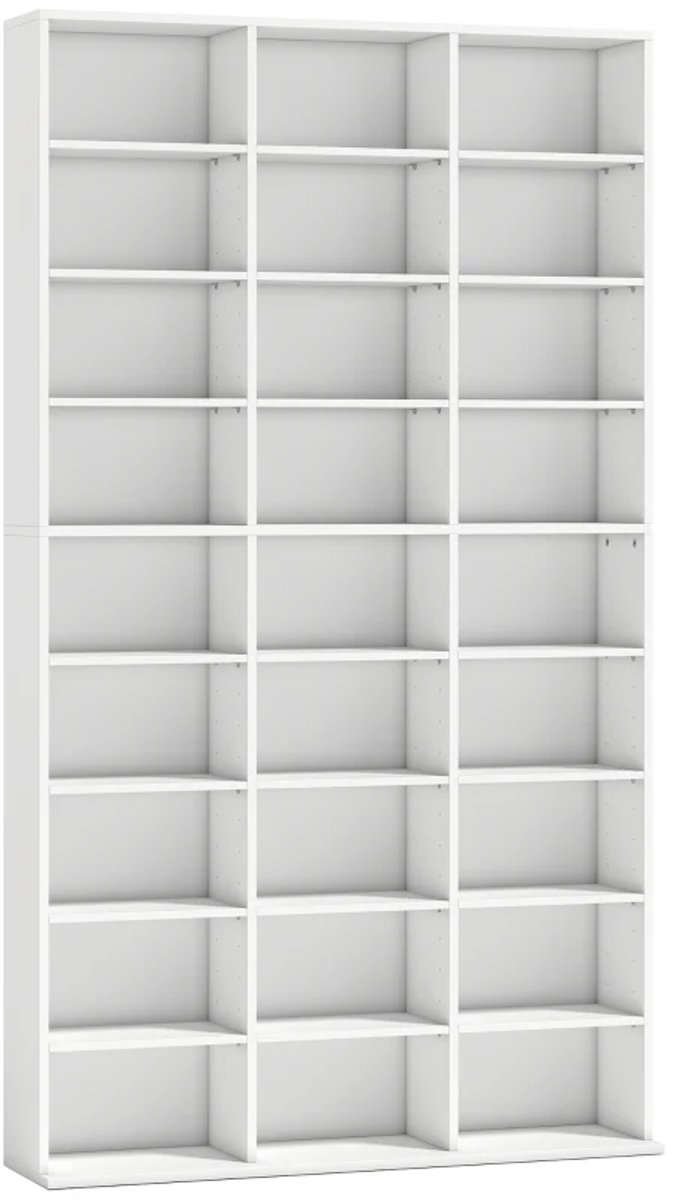 Opbergkasten - Plank voor 835 CD's of 500 DVD's - Blu-ray Mediakast met 27 Vakken en 21 Verstelbare Planken - Wit