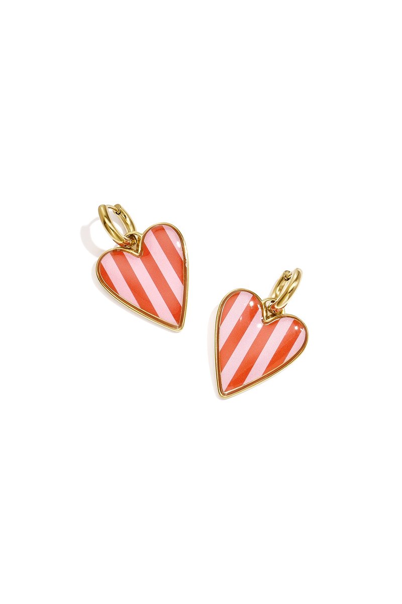 Lola - Hartjes Oorbellen - Stainless Steel - Rood/Zwart