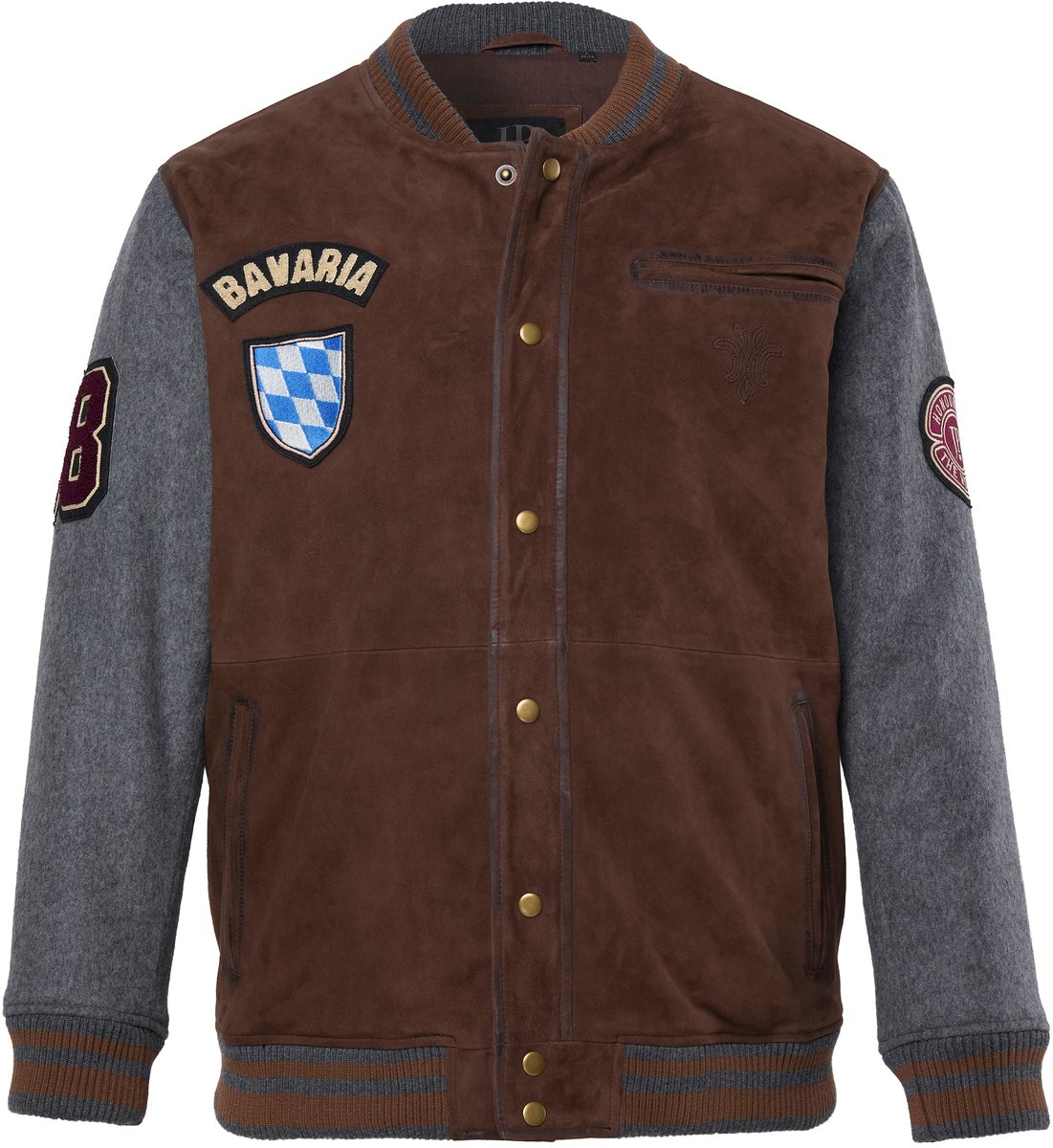 JP 1880 - Heren - Leren collegejas Bavaria leer rits tot 7XLL - Donkerbruin - Maat 4XL