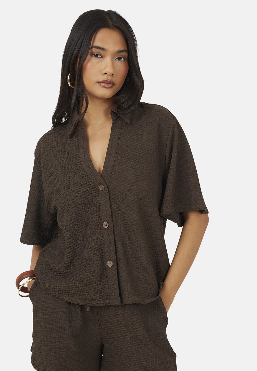 Brave Soul - Overhemd - Polyester - Vrouwen - Maat L - bruin