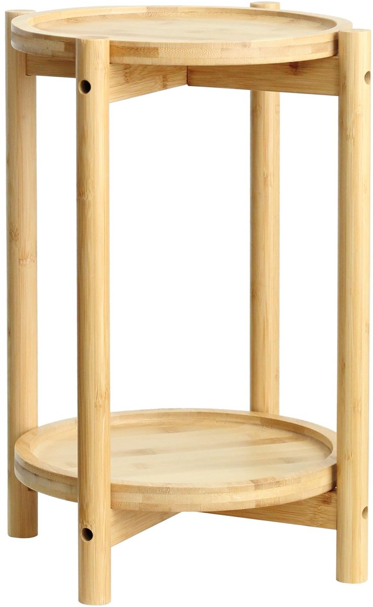 Famanu – Bamboe plantenstandaard van 2 lagen, houten plantenstandaard met een diameter van 31 cm, perfect voor het elegant presenteren van uw planten in elke ruimte