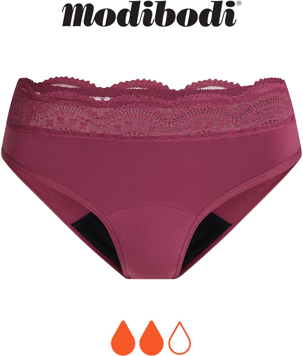Modibodi Menstruatie Ondergoed Normaal Absorberend Lekvrij voor Dames Hoge Taille Bikinislip Plum Purple 38
