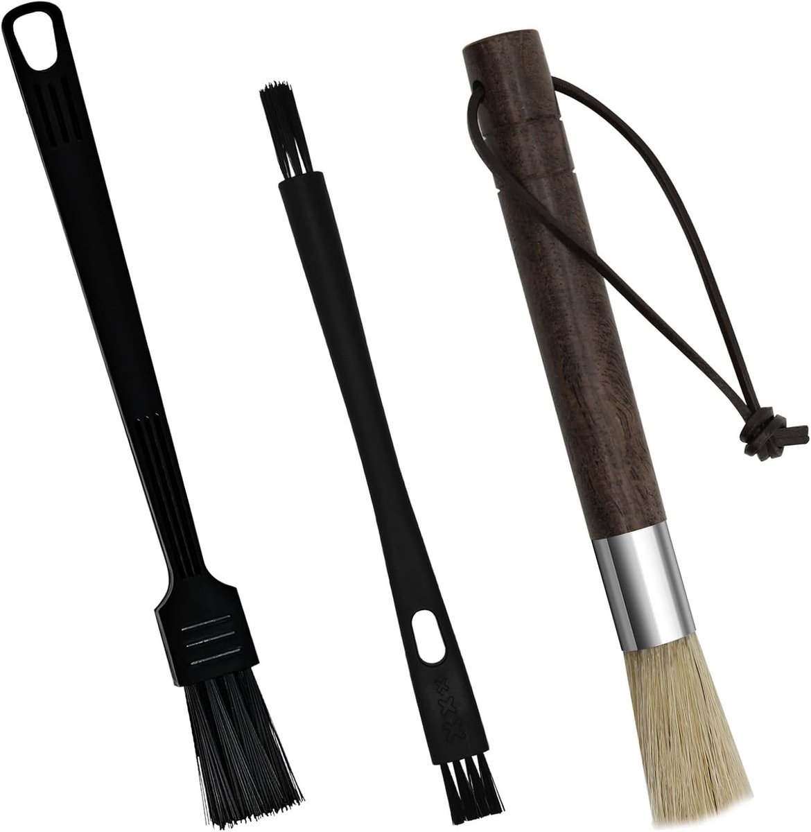 Koffiemolen Reinigingsborstelset - Natuurkleur - 3 Stuks - Houten Handvat met Natuurlijke Borstelharen - Voor Koffiemolens en Espressoapparaten
