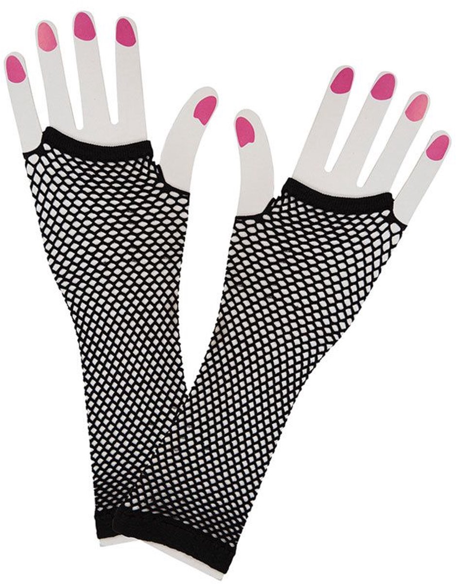 Vingerloze lange net-handschoenen zwart