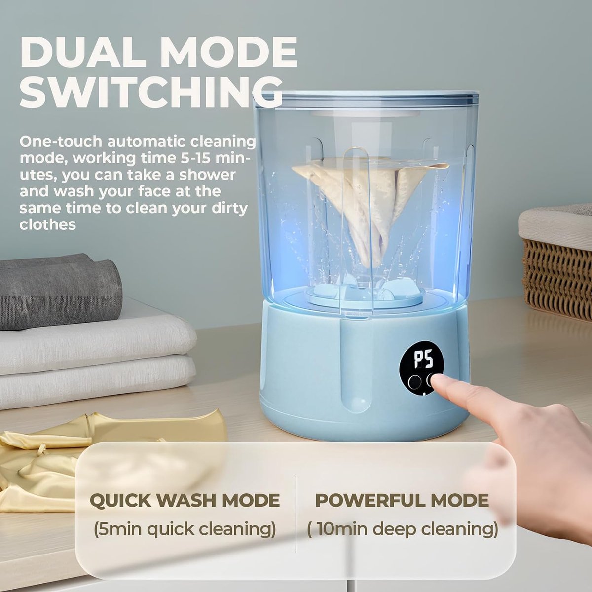 LISM-Draagbare wasmachine, mini-wasmachine van 2 liter, kleine wasmachine Geschikt voor ondergoed (blauw)