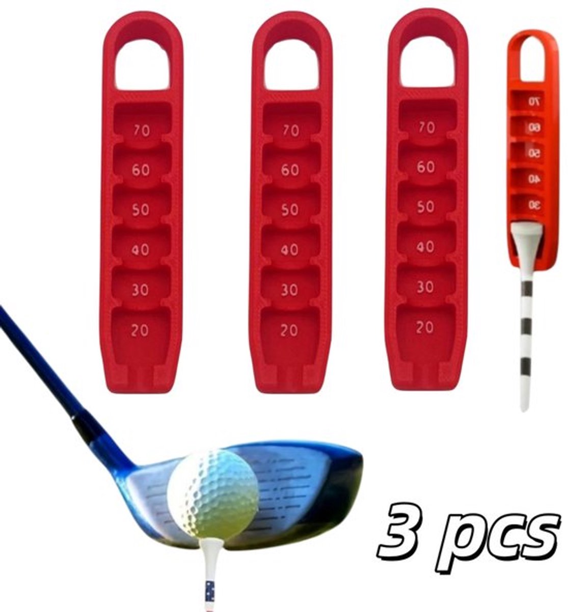 3 stuks - Golftee-versteller - Nauwkeurige afstandsinstelling - Baanpositioneerder - Balhouderlifter - 9,4*2 cm - Voor nauwkeurige afstelling op de baan - Rood