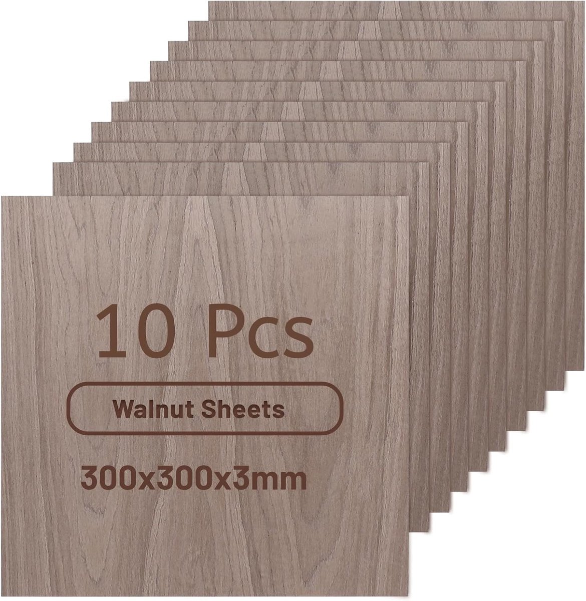 Set van 10 multiplexplaten 300 x 300 mm, 3 mm dik, notenhout, populieren multiplex, ideaal voor lasergraveren en snijden
