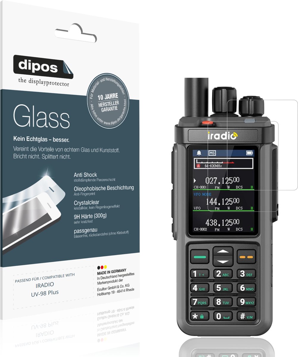 dipos – 2x Pantserfolie geschikt voor IRADIO UV-98 Plus | 9H Screenprotector