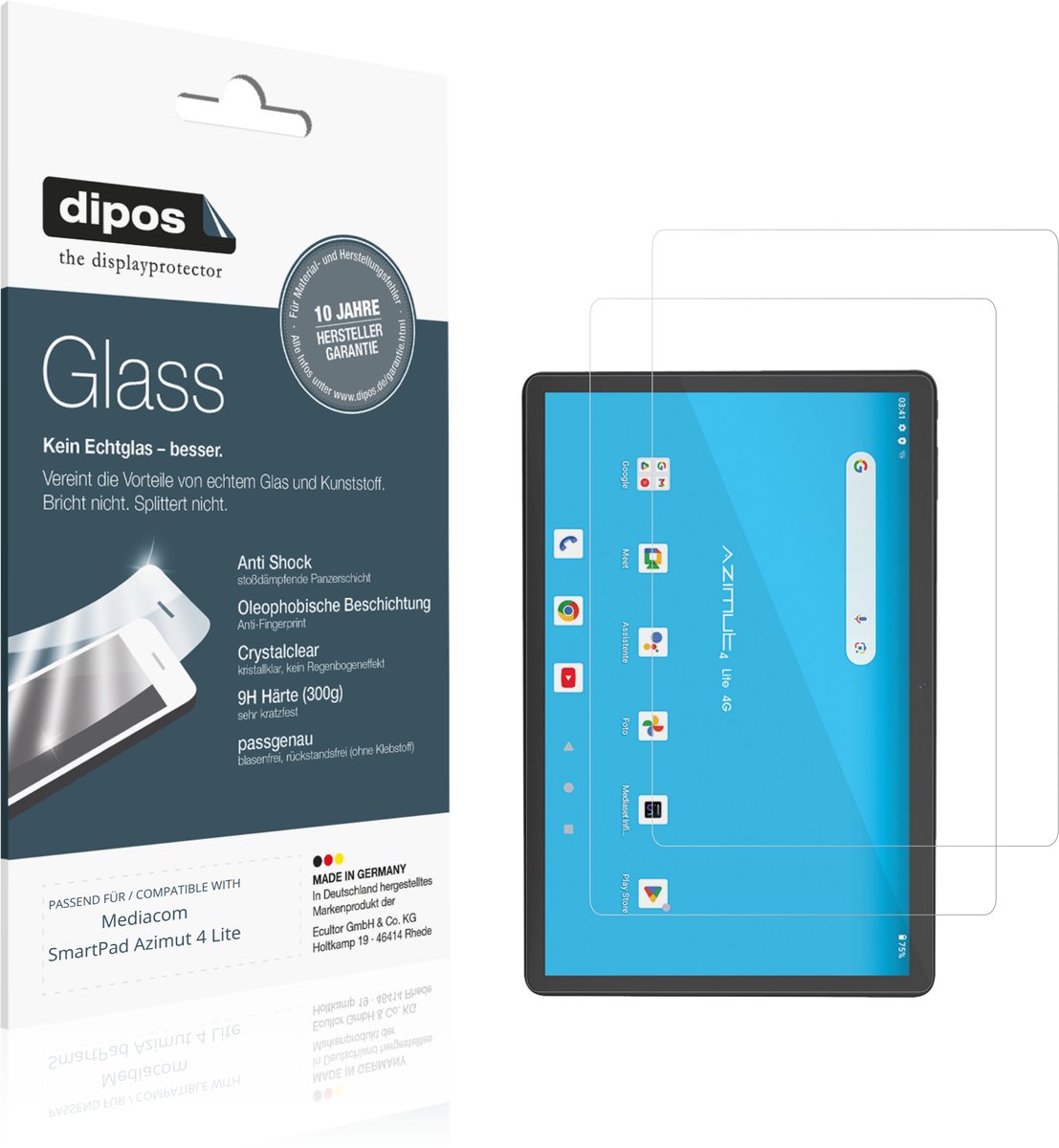 dipos – 2x Pantserfolie geschikt voor Mediacom SmartPad Azimut 4 Lite | 9H Screenprotector