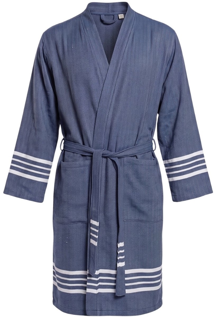 Lalay - hamam badjas Krem Sultan - navy - M - dames heren badjas - sauna badjas - dunne badjas - 100% gekamd katoen