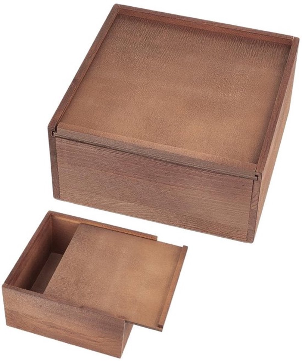 Herinneringsdoos Hout - Gepersonaliseerde Opbergdoos - Schuifdeksel - Bruin - 20 x 20 x 10 cm - Perfect Cadeau