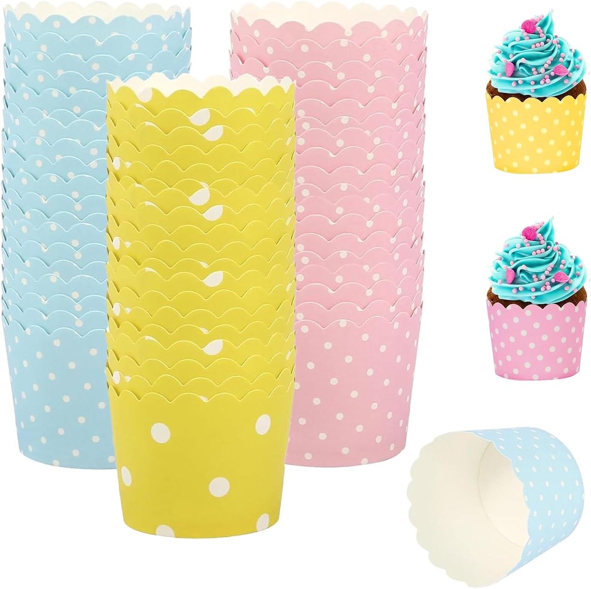 150 Stuks Muffin Cups Papieren Bakvormpjes voor Cupcakes, Snacks en IJs - 3 Kleuren, Perfect voor Verjaardagsfeesten en Bakprojecten 5x6 4.8cm