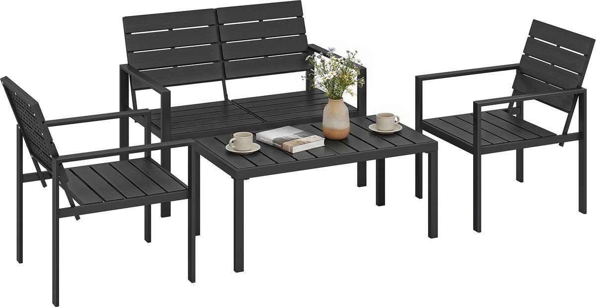 Outsunny Loungeset 4-delig weerbestendig - Tuinset - Loungebank set - Tuinmeubelset - Zwart