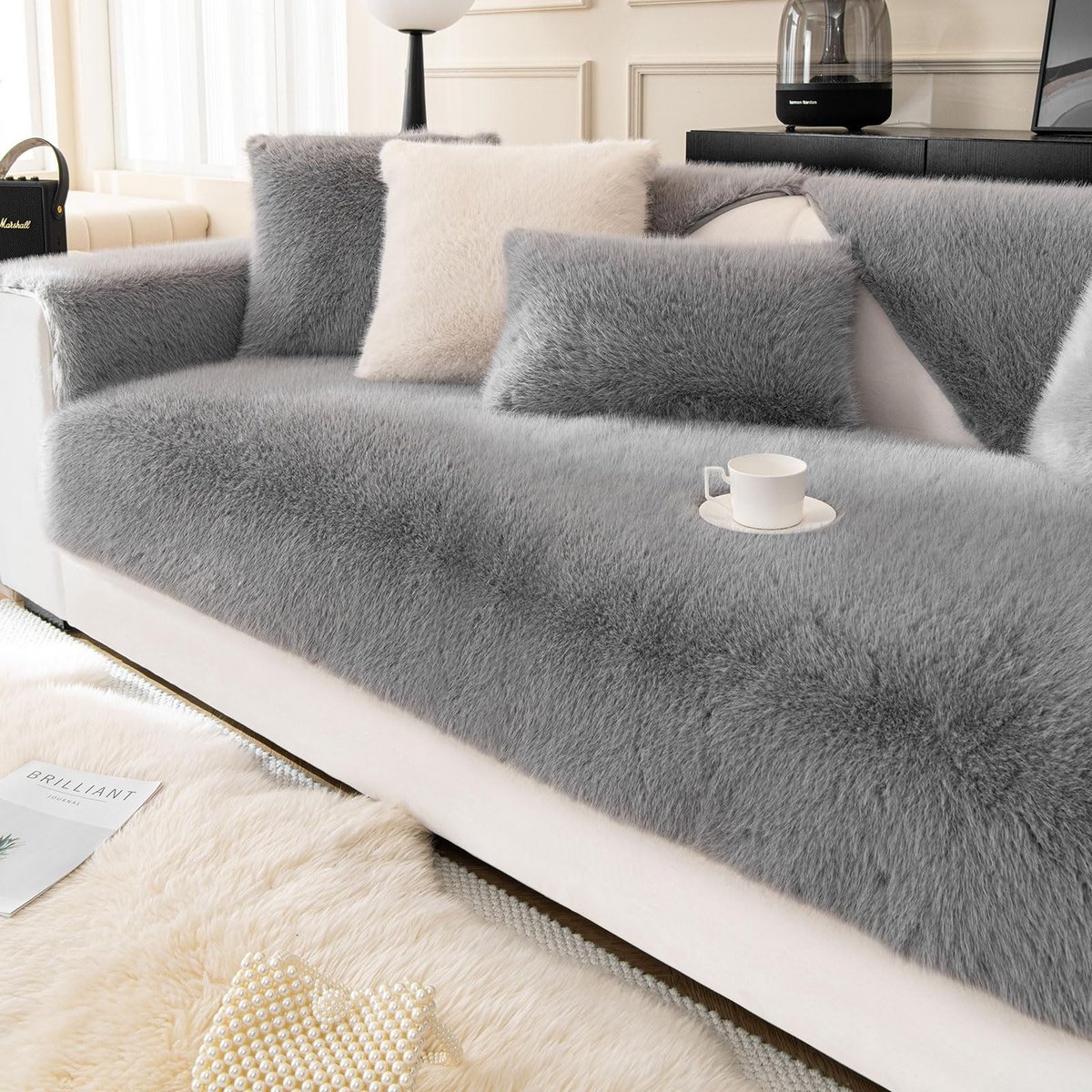 Solidchoice - Sofabescherming van Zacht Velvet Antislip Grijs