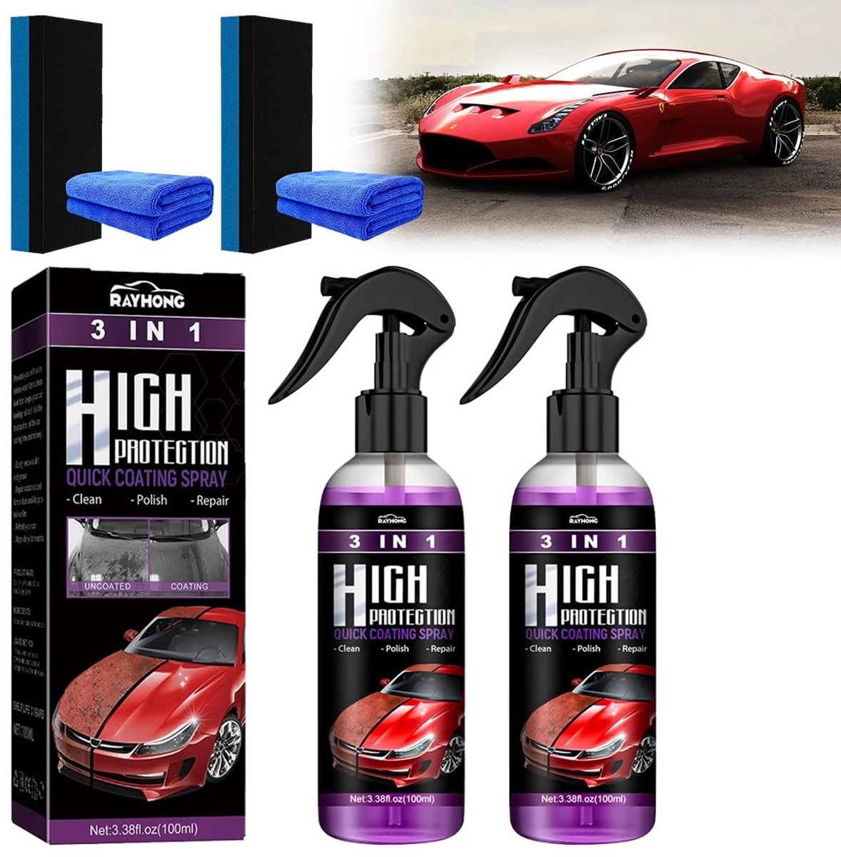 Solidchoice - 3-in-1 Hoogwaardige Coating Spray voor Auto, Set van 2 x 100ml