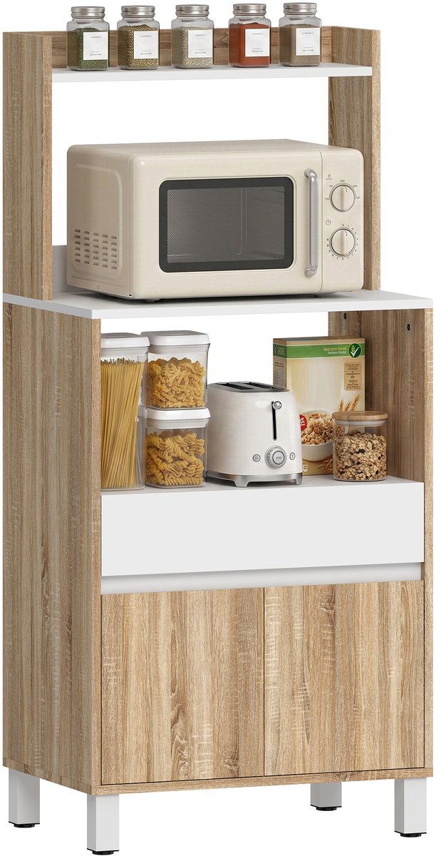 HOMCOM Magnetronkast - Spaanplaat - 60 x 40 x 131 cm - Eiken en wit