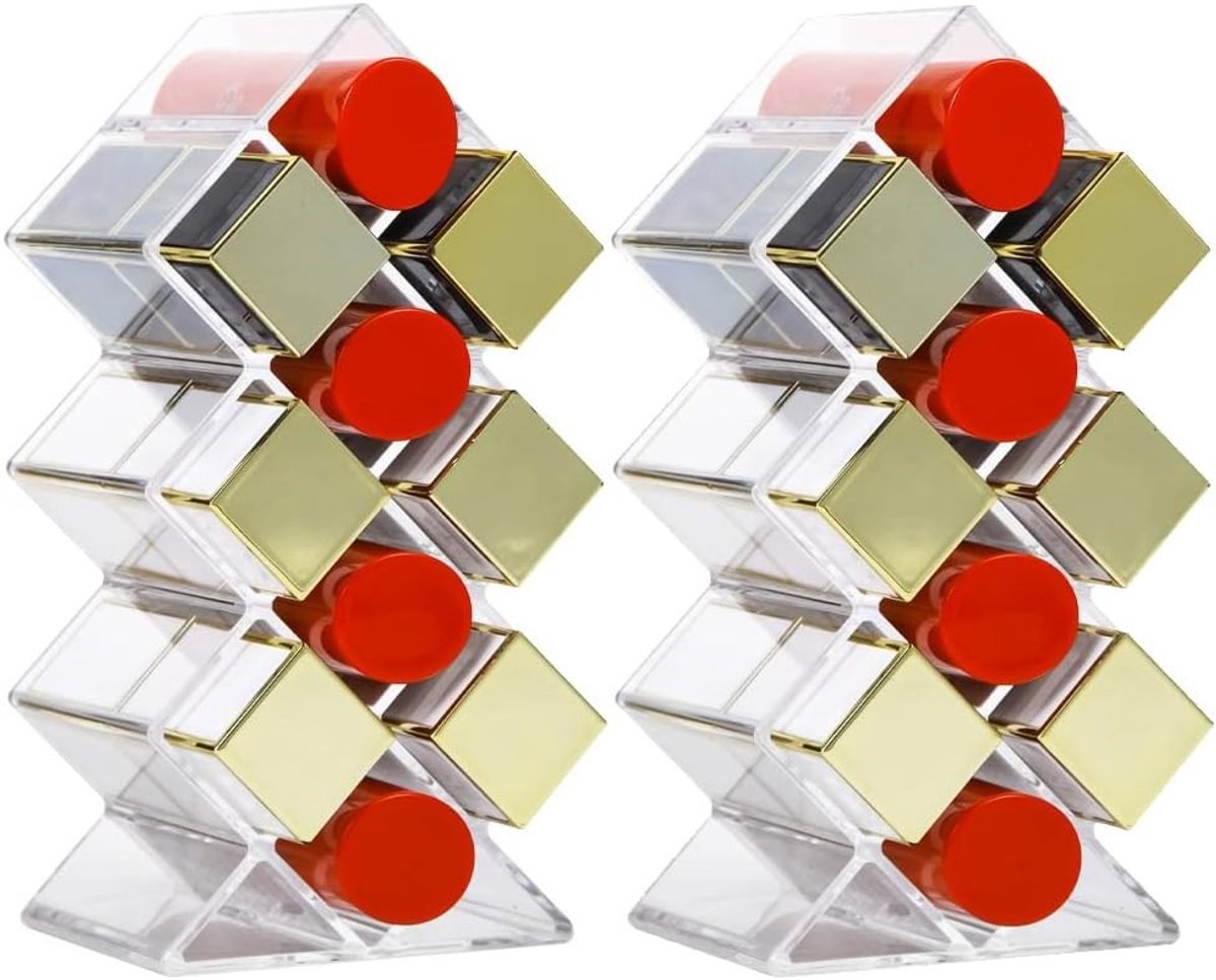 Set van 2 Acryl Lipstick Organisers - Verticale Opberghouder voor Lippenstiften, Mascara en Oogschaduw Pens