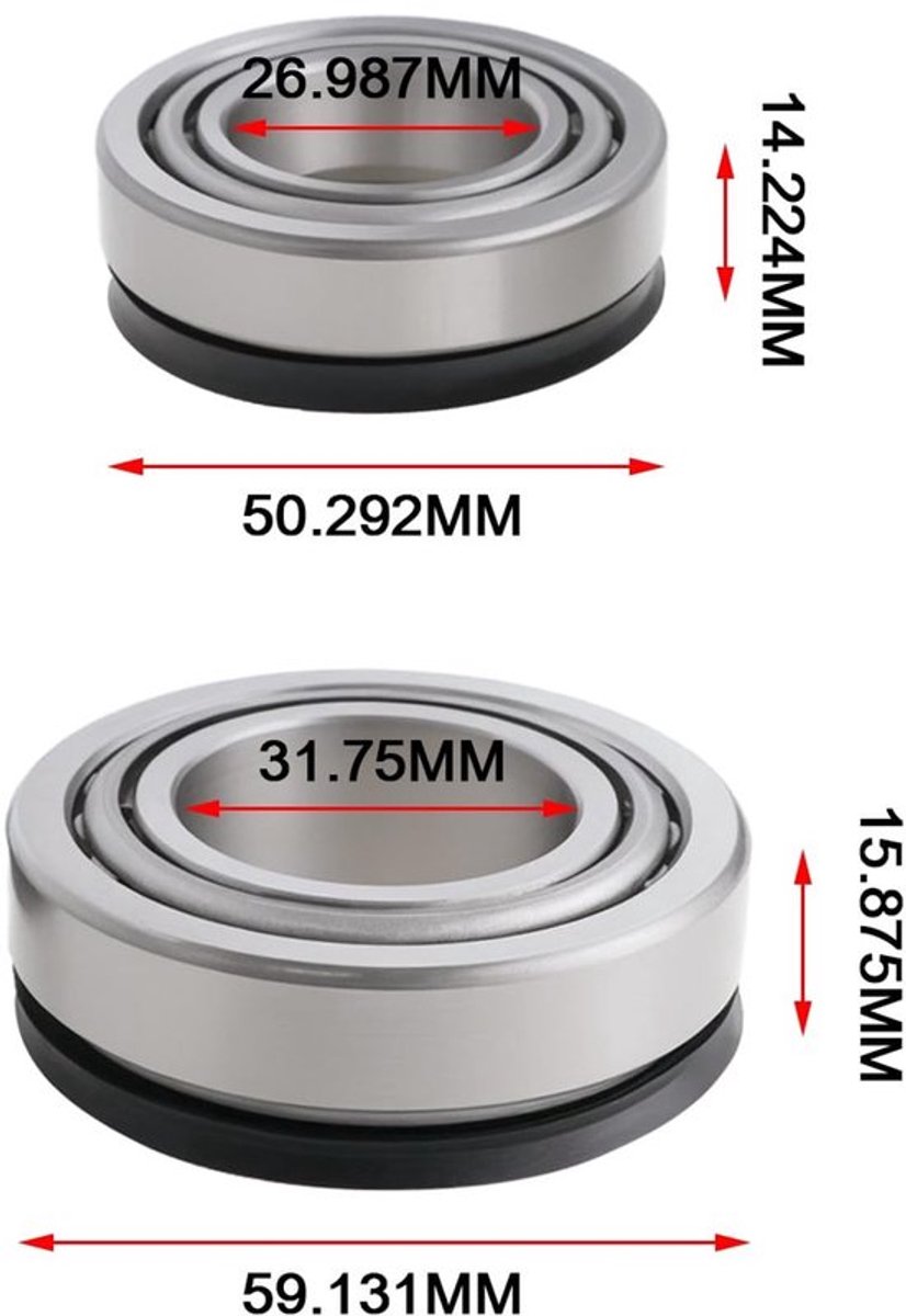 Rollager Taps Toelopend - Set van 4 - Inclusief Afdichtingen - Koolstofchroom Staal - Binnendiameter 31.75mm/26.987mm - Buitendiameter 59.131mm/50.292mm - Kegellager