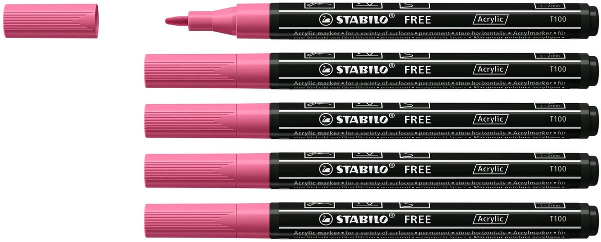 Solidchoice - Set van 5 Acrylmarkers met Ronde Punt 1-2 mm - Taffy Roze