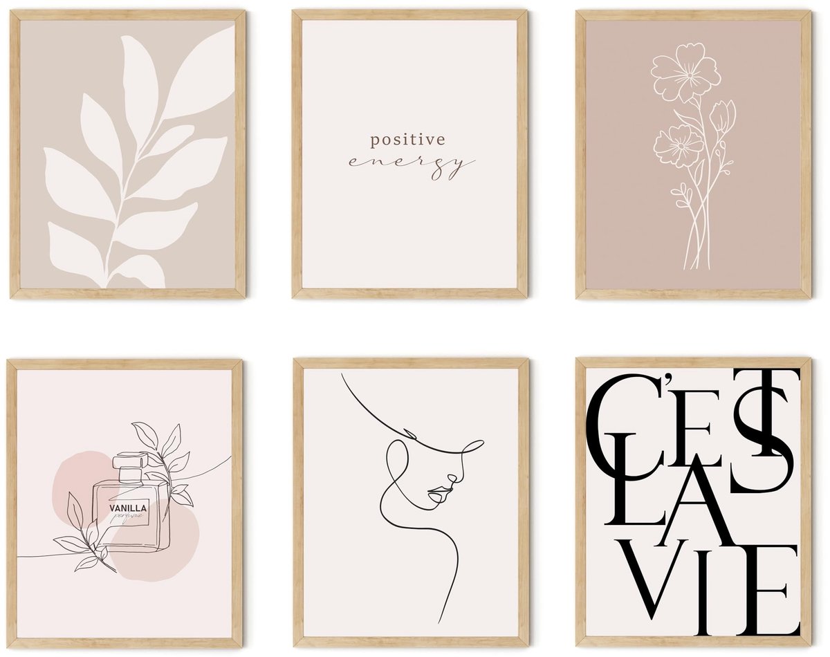 Solidchoice - Set van 6 Minimalistische Posters voor Slaapkamer Decoratie