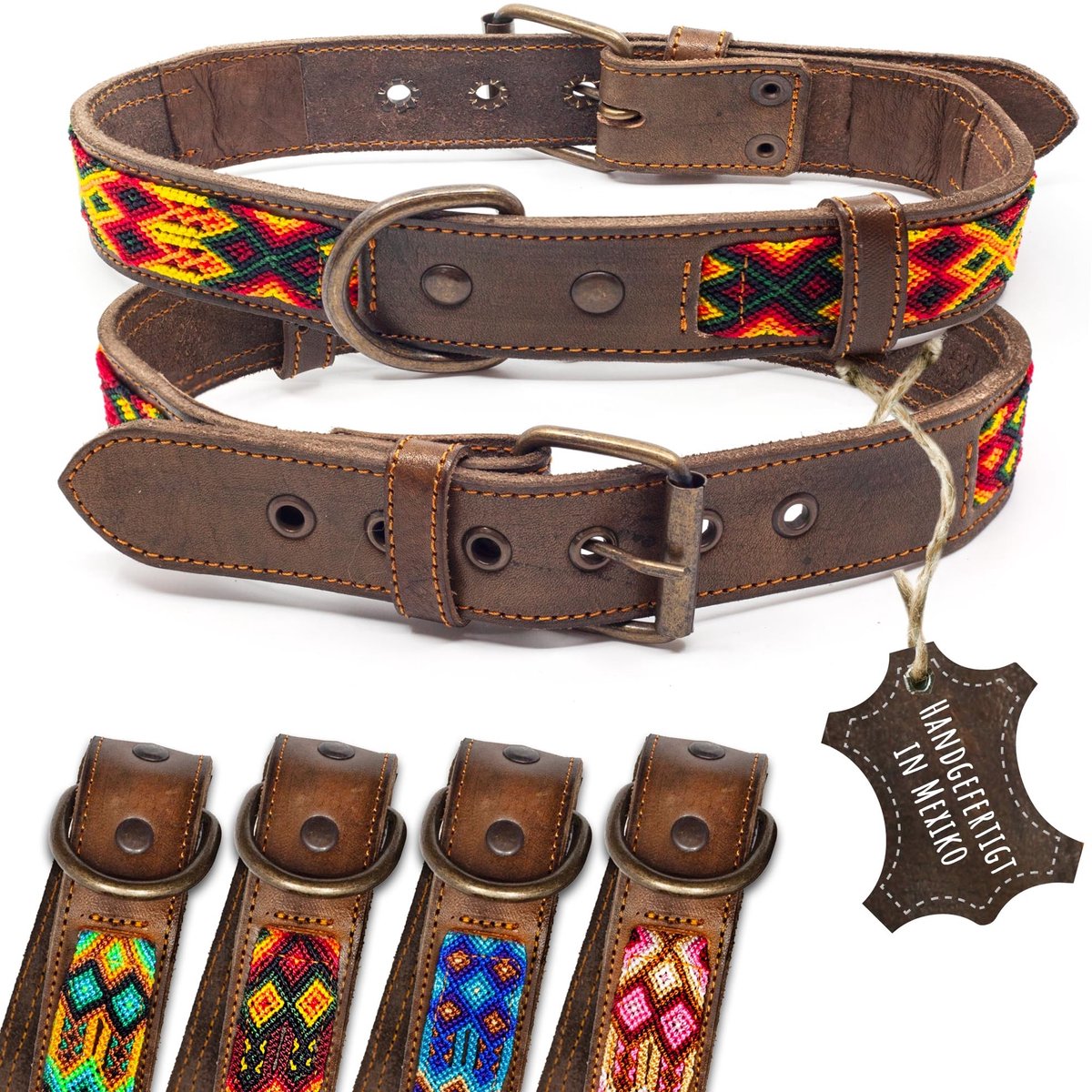 Solidchoice - Handgemaakte Hondenhalsband van Leer met Tribal Motief in Rood-Bruin