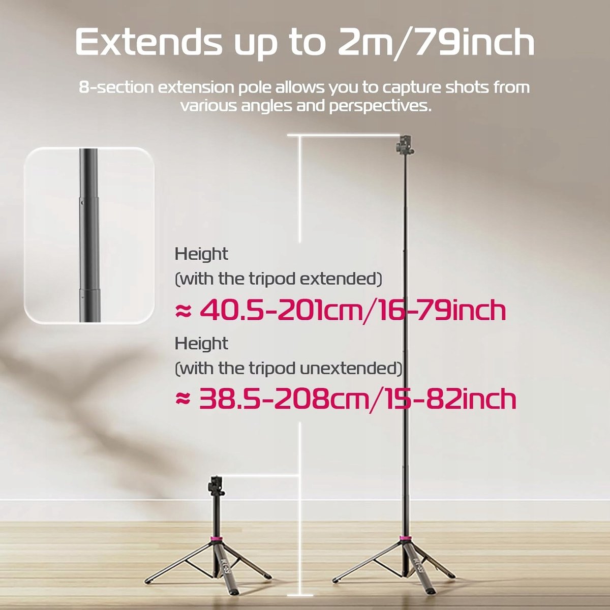 Aluminium Statief 208 cm voor Lamp, Camera, Telefoon - 360°