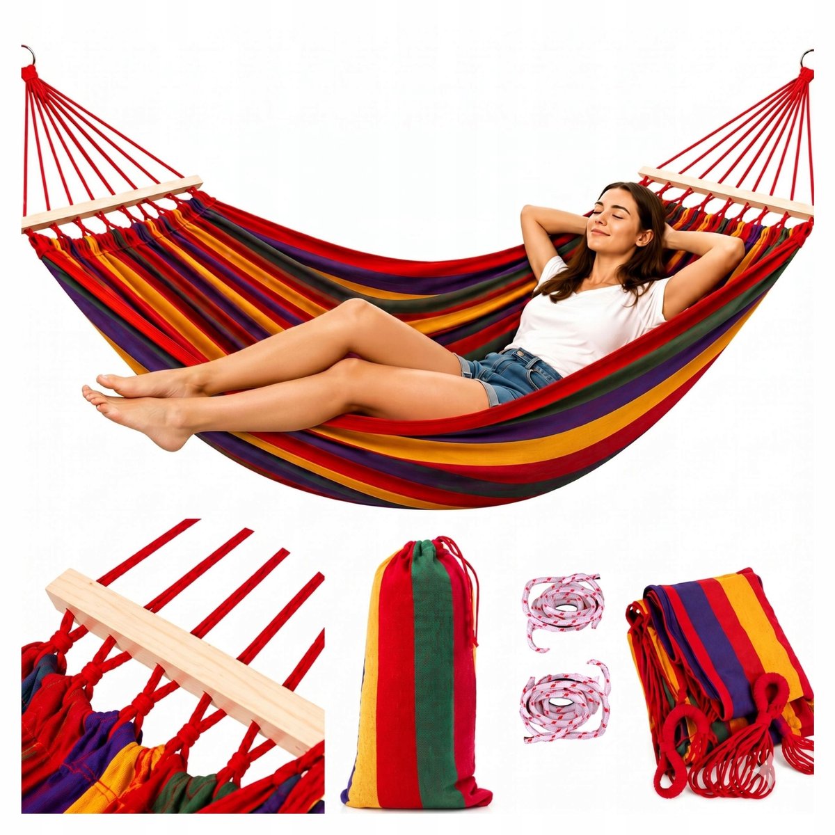 XXL Dubbele Hangmat 190x150cm met Spreidstok - Kleurrijk & Sterk