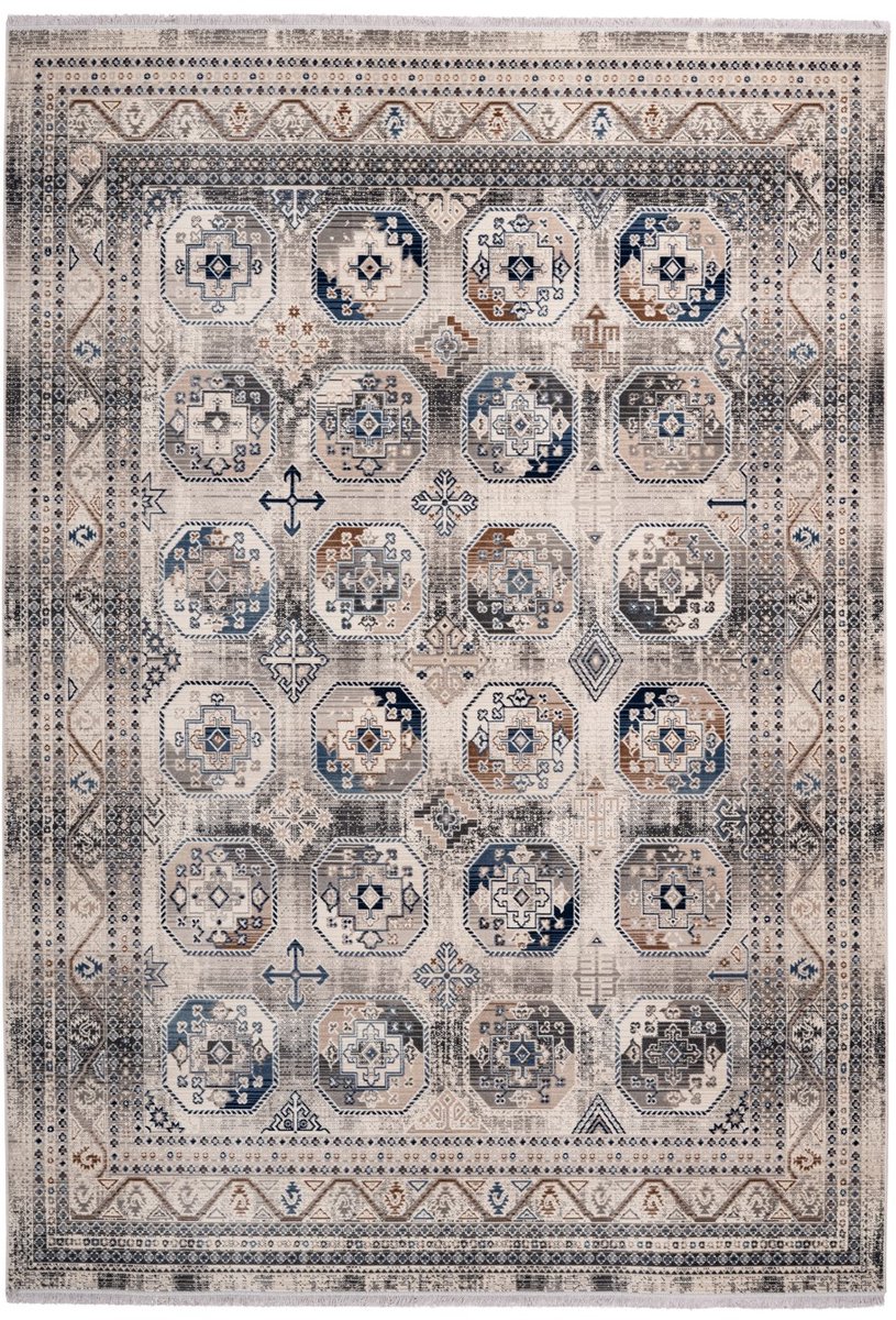 Padiro laagpolig vloerkleed 200 x 290 cm - grijs - vintage-look - met franjes - geschikt voor vloerverwarming - van polypropyleen