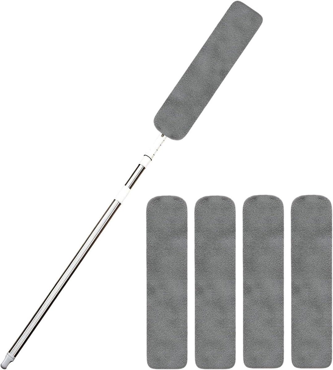 Stofzuiger met steel - Reinigingsgereedschap - Moeiteloos schoonmaken - Flexibele buigbare kop - Uittrekbaar - Grijs