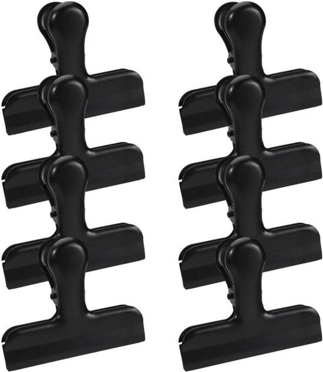 - Zakkenclips - Voedselzakken - Afdichting - Chipclip - RVS - Keukenbenodigdheden - Zwarte - Geschikt voor Alle Zakformaten - 8 stuks 7,5 cm Zakklemmen