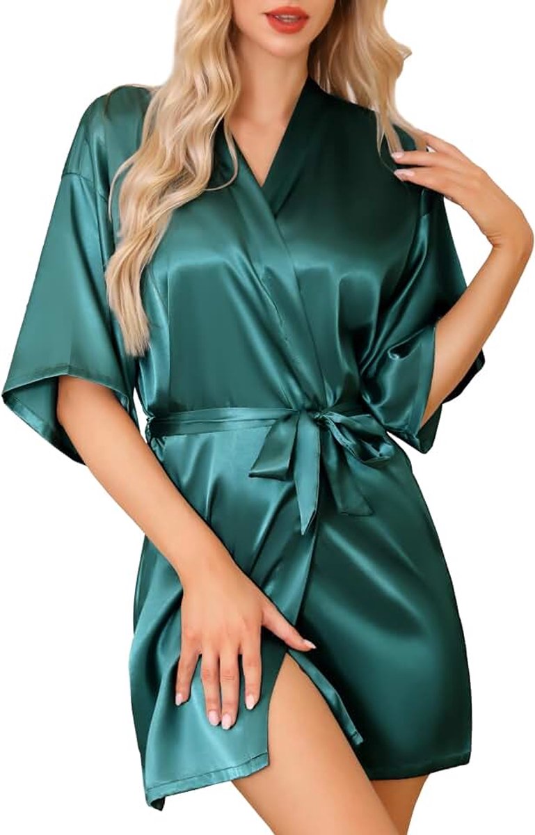 Bride Badjas Kimono voor dames, sexy, licht, sexy, satijn, korte ochtendjas voor bruiloft, bruid, pajama party, vrouwen, wit